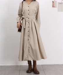 Vネックロングシャツワンピース