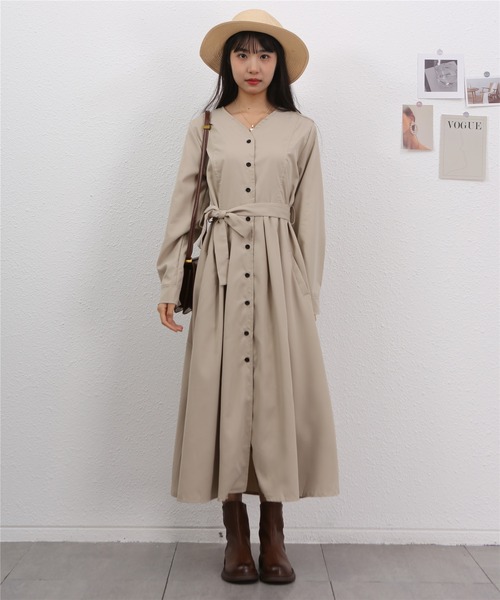 MAISON DE THERESE(メゾン ド テレーズ)の「Vネックロングシャツワンピース(シャツワンピース・レディース・グレイッシュベージュ・L)」の17枚目の写真