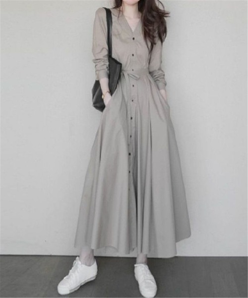 MAISON DE THERESE(メゾン ド テレーズ)の「Vネックロングシャツワンピース(シャツワンピース・レディース・グレイッシュベージュ・L)」の13枚目の写真