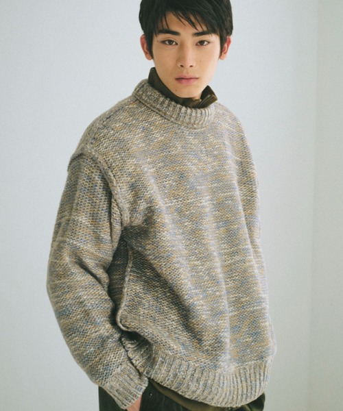 WHIMSIC（ウィムジック）の「【UNISEX】アウトリンキングミックスニットプルオーバー（ニット/セーター・メンズ・ブルー/ネイビー/パープル・FREE）」の3枚目の写真