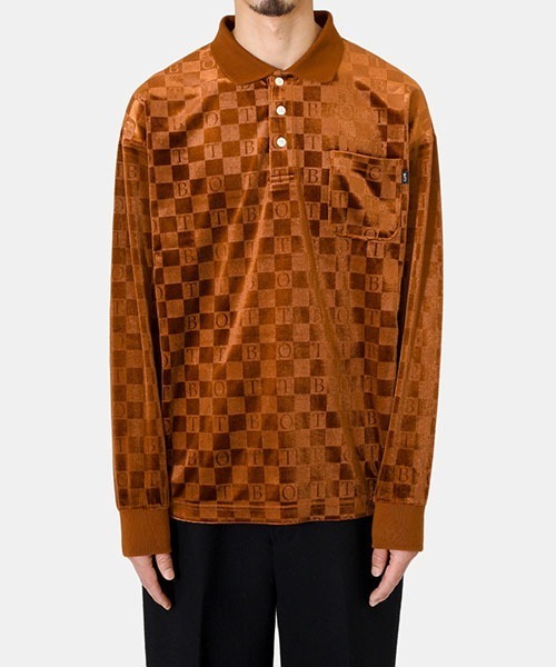 BOTT（ボット）の「BOTT / ボット：Checkerboard Velour Polo：22B-SH2[WAX]（Tシャツ/カットソー・メンズ・ライトブルー/ブラウン・XL/L/M）」の15枚目の写真