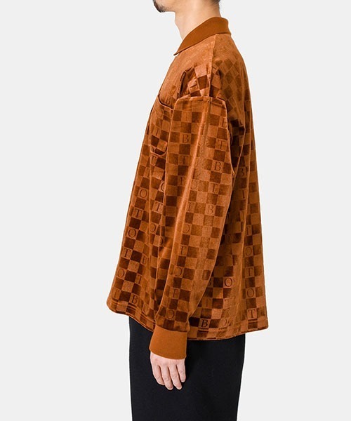 BOTT（ボット）の「BOTT / ボット：Checkerboard Velour Polo：22B-SH2[WAX]（Tシャツ/カットソー・メンズ・ライトブルー/ブラウン・XL/L/M）」の14枚目の写真