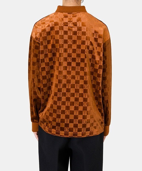 BOTT（ボット）の「BOTT / ボット：Checkerboard Velour Polo：22B-SH2[WAX]（Tシャツ/カットソー・メンズ・ライトブルー/ブラウン・XL/L/M）」の13枚目の写真