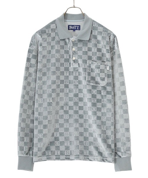 BOTT（ボット）の「BOTT / ボット：Checkerboard Velour Polo：22B-SH2[WAX]（Tシャツ/カットソー・メンズ・ライトブルー/ブラウン・XL/L/M）」の12枚目の写真