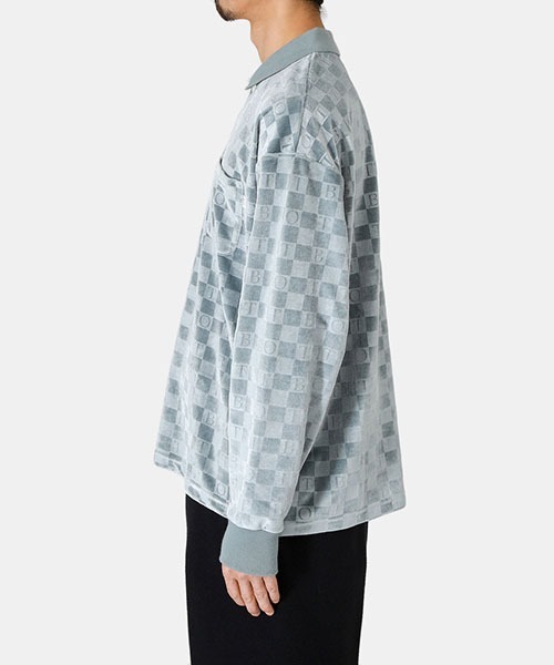 BOTT（ボット）の「BOTT / ボット：Checkerboard Velour Polo：22B-SH2[WAX]（Tシャツ/カットソー・メンズ・ライトブルー/ブラウン・XL/L/M）」の5枚目の写真