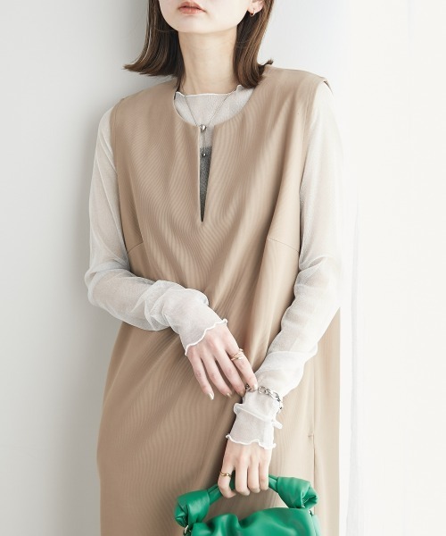 nissen（ニッセン）の「リップルジャンパースカート（Vネック・キーネック）（ジャンパースカート・レディース・ベージュ/グリーン/ブラウン/ベージュ系その他/ブラック系その他/ブラック/ブラウン系その他/ネイビー・L-XL/S-M）」の6枚目の写真