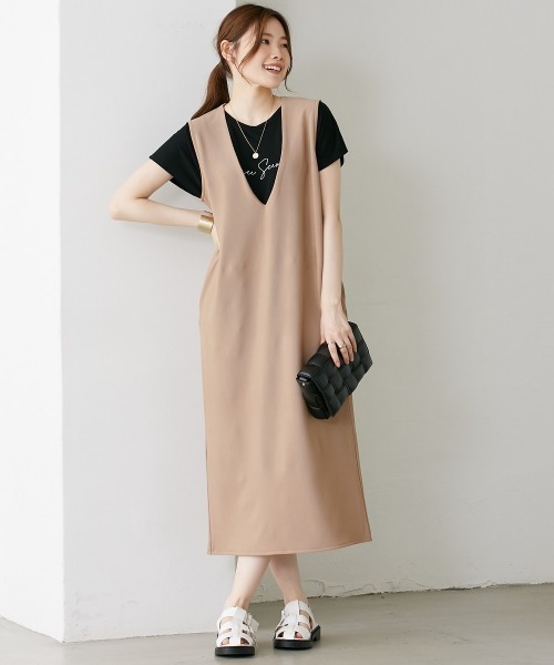 nissen（ニッセン）の「リップルジャンパースカート（Vネック・キーネック）（ジャンパースカート・レディース・ベージュ/グリーン/ブラウン/ベージュ系その他/ブラック系その他/ブラック/ブラウン系その他/ネイビー・L-XL/S-M）」の10枚目の写真