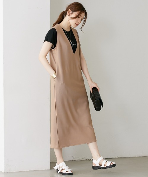 nissen（ニッセン）の「リップルジャンパースカート（Vネック・キーネック）（ジャンパースカート・レディース・ベージュ/グリーン/ブラウン/ベージュ系その他/ブラック系その他/ブラック/ブラウン系その他/ネイビー・L-XL/S-M）」の11枚目の写真