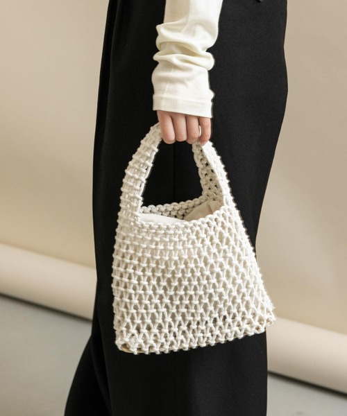 SMELLY(スメリー)の「メッシュミニバッグ(ハンドバッグ・レディース・アイボリー/ライトブラウン/ミント・-)」の2枚目の写真