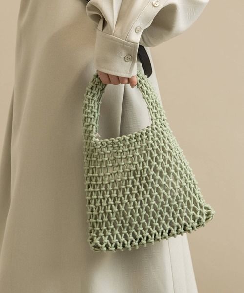 SMELLY(スメリー)の「メッシュミニバッグ(ハンドバッグ・レディース・アイボリー/ライトブラウン/ミント・-)」の3枚目の写真