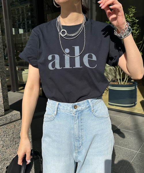 DouDou(ドゥドゥ)の「aileフロッキーロゴTEE(Tシャツ/カットソー・レディース・ホワイト系その他/ホワイト/チャコールグレー/ライトグレー/ネイビー/ピンク・FREE)」の12枚目の写真