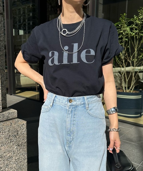 DouDou(ドゥドゥ)の「aileフロッキーロゴTEE(Tシャツ/カットソー・レディース・ホワイト系その他/ホワイト/チャコールグレー/ライトグレー/ネイビー/ピンク・FREE)」の15枚目の写真