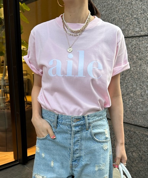 DouDou(ドゥドゥ)の「aileフロッキーロゴTEE(Tシャツ/カットソー・レディース・ホワイト系その他/ホワイト/チャコールグレー/ライトグレー/ネイビー/ピンク・FREE)」の21枚目の写真