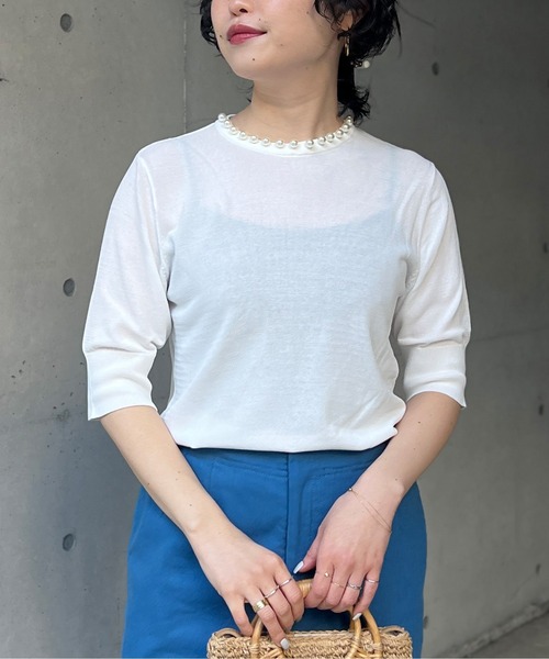 Chez toi（シェトワ）の「ネックパール5分袖プルオーバー（ニット/セーター・レディース・ブラック/パープル/アイボリー・FREE）」の19枚目の写真