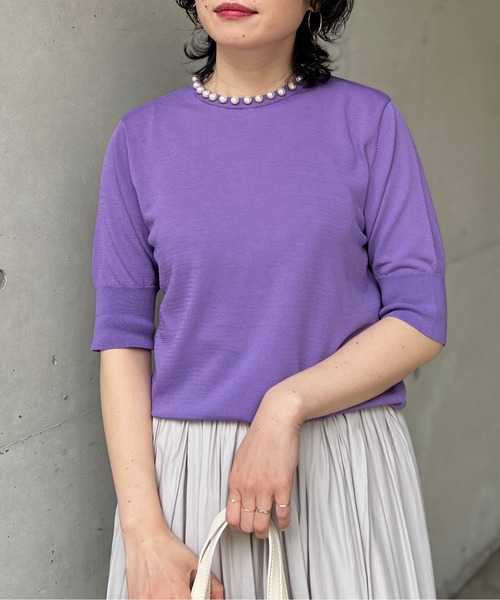 Chez toi（シェトワ）の「ネックパール5分袖プルオーバー（ニット/セーター・レディース・ブラック/パープル/アイボリー・FREE）」の11枚目の写真