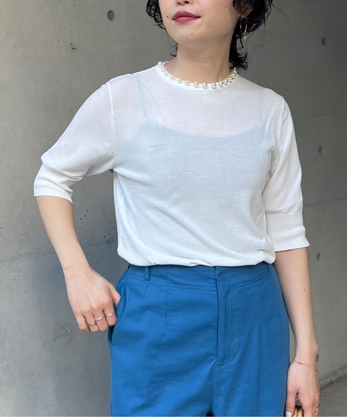 Chez toi（シェトワ）の「ネックパール5分袖プルオーバー（ニット/セーター・レディース・ブラック/パープル/アイボリー・FREE）」の8枚目の写真