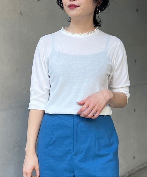 Chez toi（シェトワ）の「ネックパール5分袖プルオーバー（ニット/セーター・レディース・ブラック/パープル/アイボリー・FREE）」の20枚目の写真