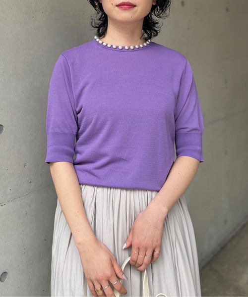 Chez toi（シェトワ）の「ネックパール5分袖プルオーバー（ニット/セーター・レディース・ブラック/パープル/アイボリー・FREE）」の16枚目の写真