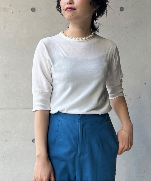 Chez toi（シェトワ）の「ネックパール5分袖プルオーバー（ニット/セーター・レディース・ブラック/パープル/アイボリー・FREE）」の17枚目の写真