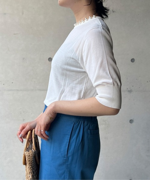 Chez toi(シェトワ)の「ネックパール5分袖プルオーバー(ニット/セーター・レディース・ブラック/パープル/アイボリー・FREE)」の6枚目の写真