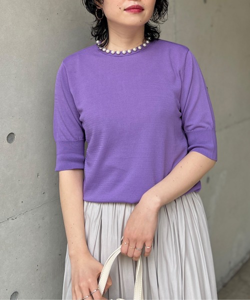 Chez toi（シェトワ）の「ネックパール5分袖プルオーバー（ニット/セーター・レディース・ブラック/パープル/アイボリー・FREE）」の14枚目の写真