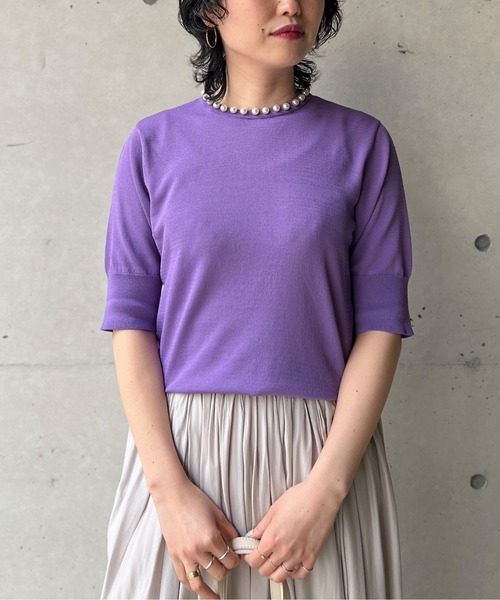 Chez toi（シェトワ）の「ネックパール5分袖プルオーバー（ニット/セーター・レディース・ブラック/パープル/アイボリー・FREE）」の18枚目の写真