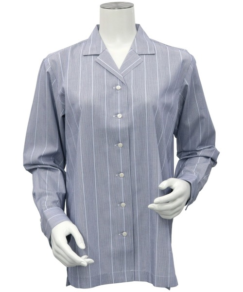 TOKYO SHIRTS（トウキョウシャツ）の「形態安定ノーアイロン オープンカラー 長袖ビジネスワイシャツ（ビジネスシャツ・レディース・ダークブルー・LL/L/S/XL/M）」の2枚目の写真