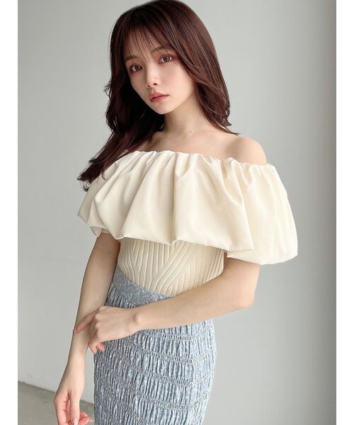 RESEXXY(リゼクシー)の「ラッフルドッキングオフショルニットトップス(ニット/セーター・レディース・ブラック/ブルー/アイボリー・FREE)」の16枚目の写真