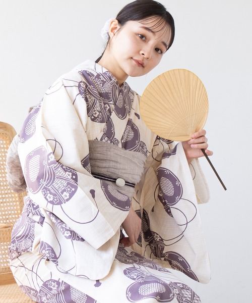 ゆかた館グレース（ユカタカングレース）の「こだわり浴衣５点セット（浴衣・レディース・ライトパープル/ネイビー/グリーン/ライトグレー/スミクロ/ブルー系/パープル/ダークブルー/マスタード/ラベンダー/ライトブルー/ブルー/クリーム/ベージュ・SMALL/MEDIUM）」の21枚目の写真