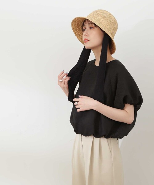 N.(N. Natural Beauty Basic)(エヌエヌナチュラルビューティーベーシック)の「◆クロップドバルーンスリーブブラウス(シャツ/ブラウス・レディース・イエロー/ブラック/オフホワイト・MEDIUM)」の5枚目の写真