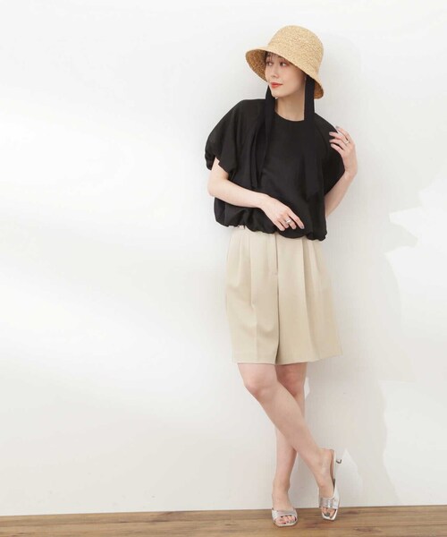 N.(N. Natural Beauty Basic)(エヌエヌナチュラルビューティーベーシック)の「◆クロップドバルーンスリーブブラウス(シャツ/ブラウス・レディース・イエロー/ブラック/オフホワイト・MEDIUM)」の6枚目の写真