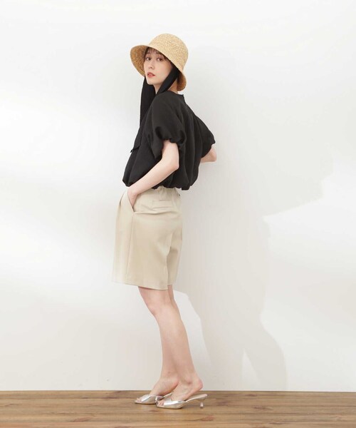 N.(N. Natural Beauty Basic)(エヌエヌナチュラルビューティーベーシック)の「◆クロップドバルーンスリーブブラウス(シャツ/ブラウス・レディース・イエロー/ブラック/オフホワイト・MEDIUM)」の7枚目の写真