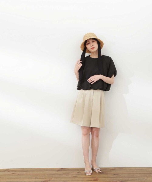 N.(N. Natural Beauty Basic)(エヌエヌナチュラルビューティーベーシック)の「◆クロップドバルーンスリーブブラウス(シャツ/ブラウス・レディース・イエロー/ブラック/オフホワイト・MEDIUM)」の8枚目の写真