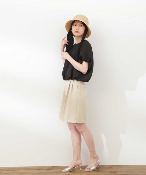 N.(N. Natural Beauty Basic)(エヌエヌナチュラルビューティーベーシック)の「◆クロップドバルーンスリーブブラウス(シャツ/ブラウス・レディース・イエロー/ブラック/オフホワイト・MEDIUM)」の9枚目の写真