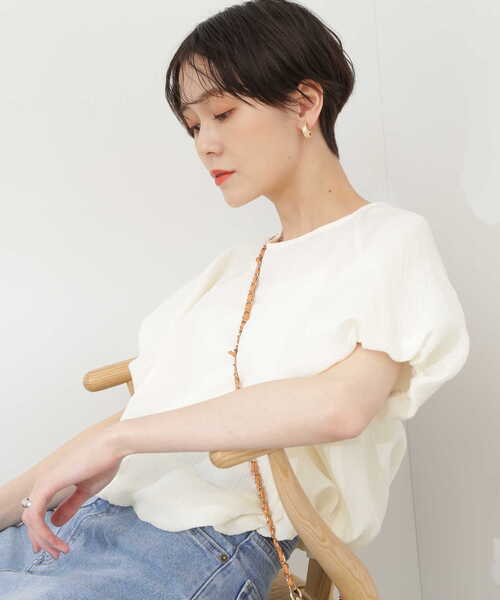 N.(N. Natural Beauty Basic)(エヌエヌナチュラルビューティーベーシック)の「◆クロップドバルーンスリーブブラウス(シャツ/ブラウス・レディース・イエロー/ブラック/オフホワイト・MEDIUM)」の19枚目の写真