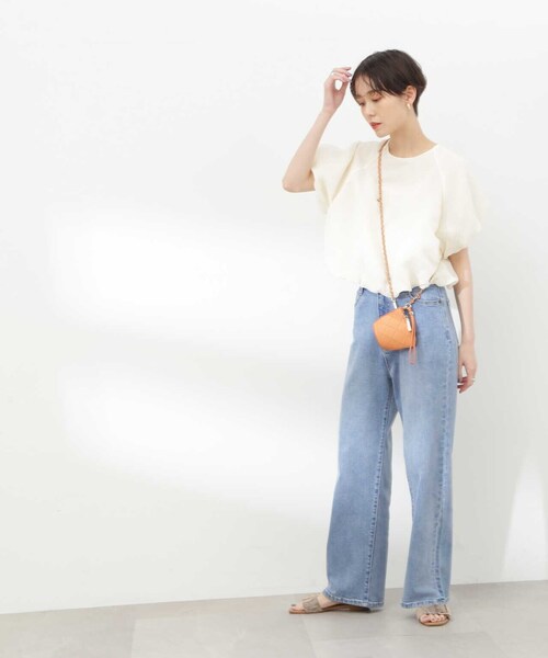 N.(N. Natural Beauty Basic)(エヌエヌナチュラルビューティーベーシック)の「◆クロップドバルーンスリーブブラウス(シャツ/ブラウス・レディース・イエロー/ブラック/オフホワイト・MEDIUM)」の21枚目の写真