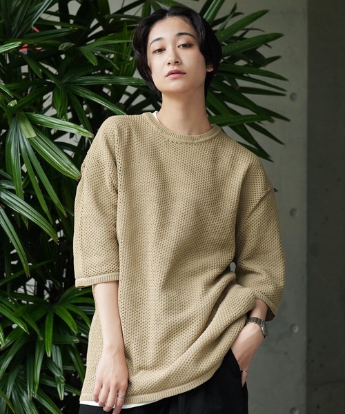 Air Tokyo(エアートウキョー)の「メッシュニット × 天竺 S/S カットソー アンサンブル <セレクトアイテム>(アンサンブル・メンズ・ブラック/ベージュ・LARGE/X-LARGE)」の1枚目の写真