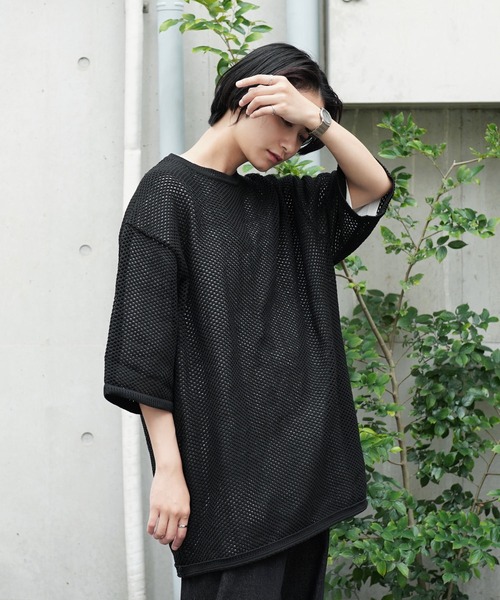 Air Tokyo(エアートウキョー)の「メッシュニット × 天竺 S/S カットソー アンサンブル <セレクトアイテム>(アンサンブル・メンズ・ブラック/ベージュ・LARGE/X-LARGE)」の4枚目の写真