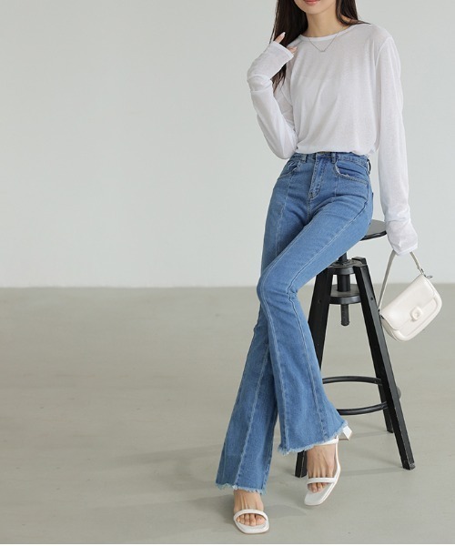 COCOMOMO（ココモモ）の「秋・冬も大活躍◎ ハイウエスト フレア デニムパンツ（デニムパンツ・レディース・ダークグレー/ライトブルー/ブラック・S/M）」の22枚目の写真