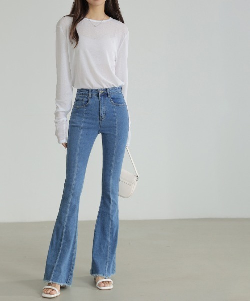 COCOMOMO（ココモモ）の「秋・冬も大活躍◎ ハイウエスト フレア デニムパンツ（デニムパンツ・レディース・ダークグレー/ライトブルー/ブラック・S/M）」の21枚目の写真