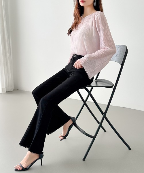 COCOMOMO（ココモモ）の「秋・冬も大活躍◎ ハイウエスト フレア デニムパンツ（デニムパンツ・レディース・ダークグレー/ライトブルー/ブラック・S/M）」の7枚目の写真