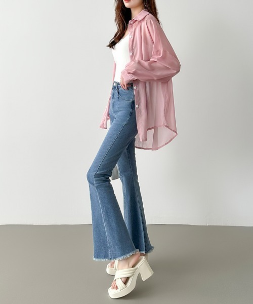 COCOMOMO（ココモモ）の「秋・冬も大活躍◎ ハイウエスト フレア デニムパンツ（デニムパンツ・レディース・ダークグレー/ライトブルー/ブラック・S/M）」の9枚目の写真