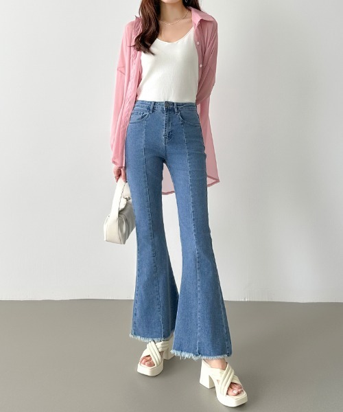 COCOMOMO（ココモモ）の「秋・冬も大活躍◎ ハイウエスト フレア デニムパンツ（デニムパンツ・レディース・ダークグレー/ライトブルー/ブラック・S/M）」の10枚目の写真