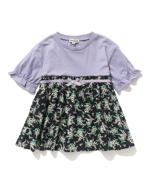 SHOO・LA・RUE(シューラルー)の「◆【110-140cm】ドッキング五分袖プルオーバー(Tシャツ/カットソー・キッズ・ライトパープル/ブラック系/ブラック系1/アイボリー系・14/13/11/12)」の2枚目の写真