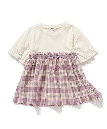 ◆【110-140cm】ドッキング五分袖プルオーバー