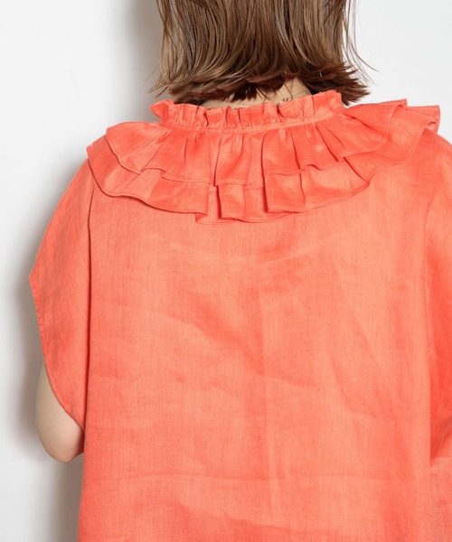 AMERICAN RAG CIE（アメリカンラグシー）の「フリルカラーリネンブラウス（シャツ/ブラウス・レディース・イエロー/オレンジ/ホワイト・FREE）」の4枚目の写真