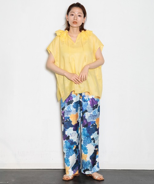 AMERICAN RAG CIE（アメリカンラグシー）の「フリルカラーリネンブラウス（シャツ/ブラウス・レディース・イエロー/オレンジ/ホワイト・FREE）」の18枚目の写真