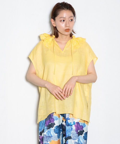 AMERICAN RAG CIE（アメリカンラグシー）の「フリルカラーリネンブラウス（シャツ/ブラウス・レディース・イエロー/オレンジ/ホワイト・FREE）」の14枚目の写真