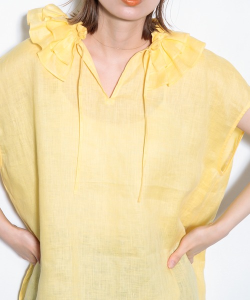 AMERICAN RAG CIE（アメリカンラグシー）の「フリルカラーリネンブラウス（シャツ/ブラウス・レディース・イエロー/オレンジ/ホワイト・FREE）」の5枚目の写真