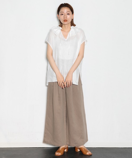 AMERICAN RAG CIE（アメリカンラグシー）の「フリルカラーリネンブラウス（シャツ/ブラウス・レディース・イエロー/オレンジ/ホワイト・FREE）」の12枚目の写真